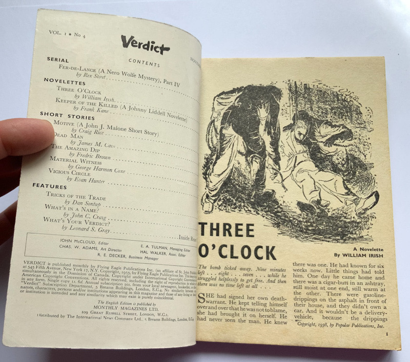 VERDICT English crime pulp fiction book November 1953